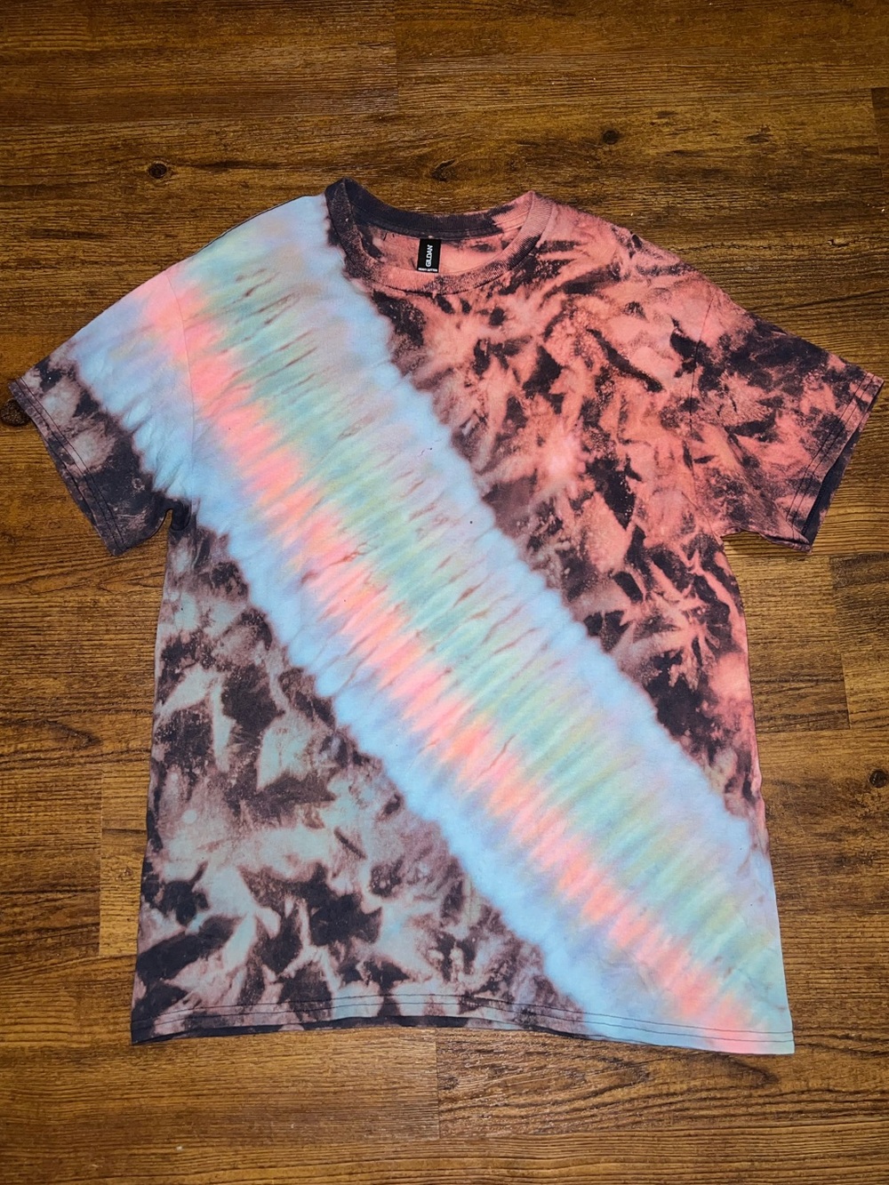 Retro Grunge Handmade Tie Dye Abstract Short Sleeve Cotton Shirt Size L